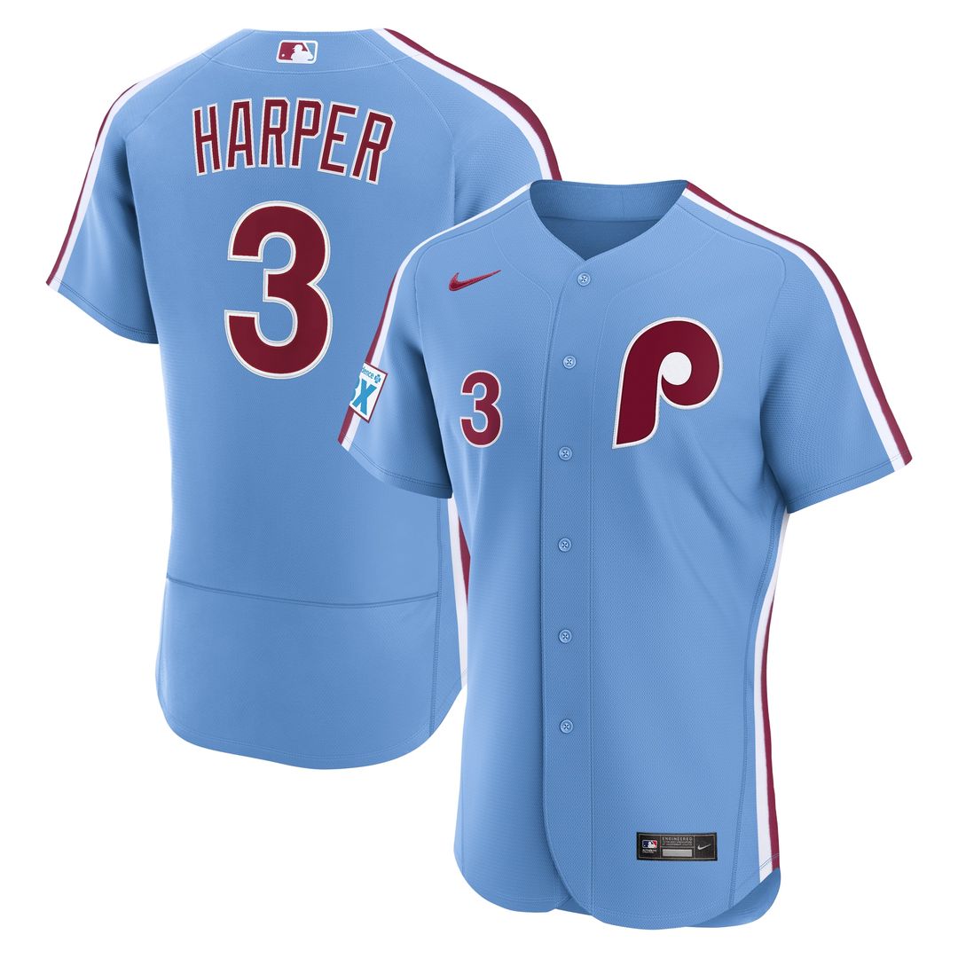 Bryce Harper Philadelphia Phillies Nike Alternate Authentic Sponsor Patch Jersey - Light Blue